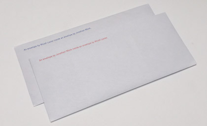 An Envelope by Micah Lexier inside an envelope by Jonathan Monk